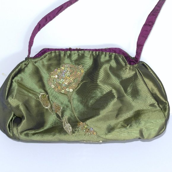 Reversible Maroon and Green Sequin Handbag - Picture 2 of 7